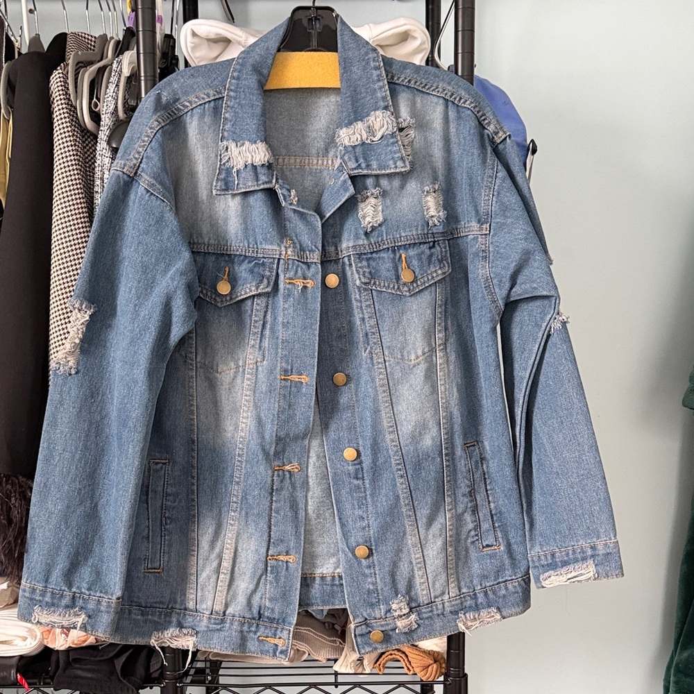 Say What? Light Blue Distressed Jean Jacket